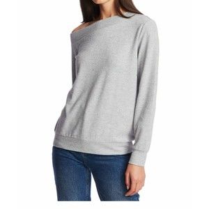 1.STATE Sweater Womens Small Gray One Shoulder Beaded Jewel Neck L/S $79 NEW